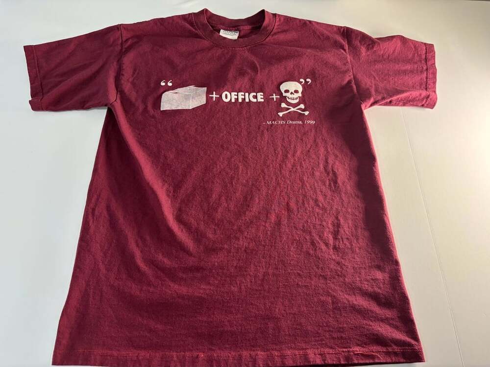 Vintage Gildan Ultra Cotton Maroon MACHS Drama 1999 Box Office Skull T-Shirt